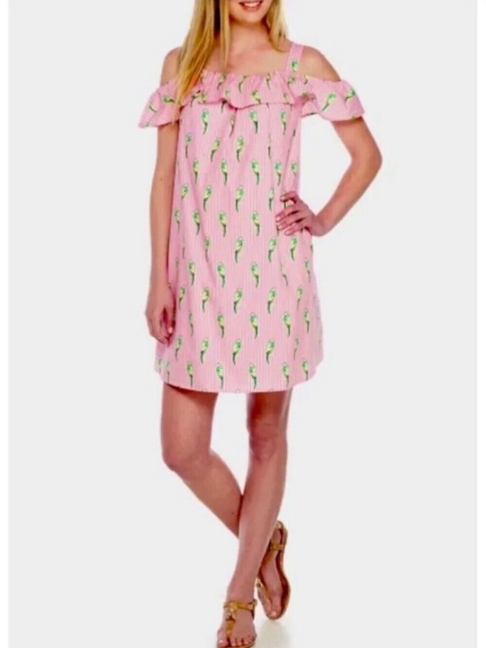 Crown & Ivy Pink Stripe and Green Accent Summer Dress With Pockets_M